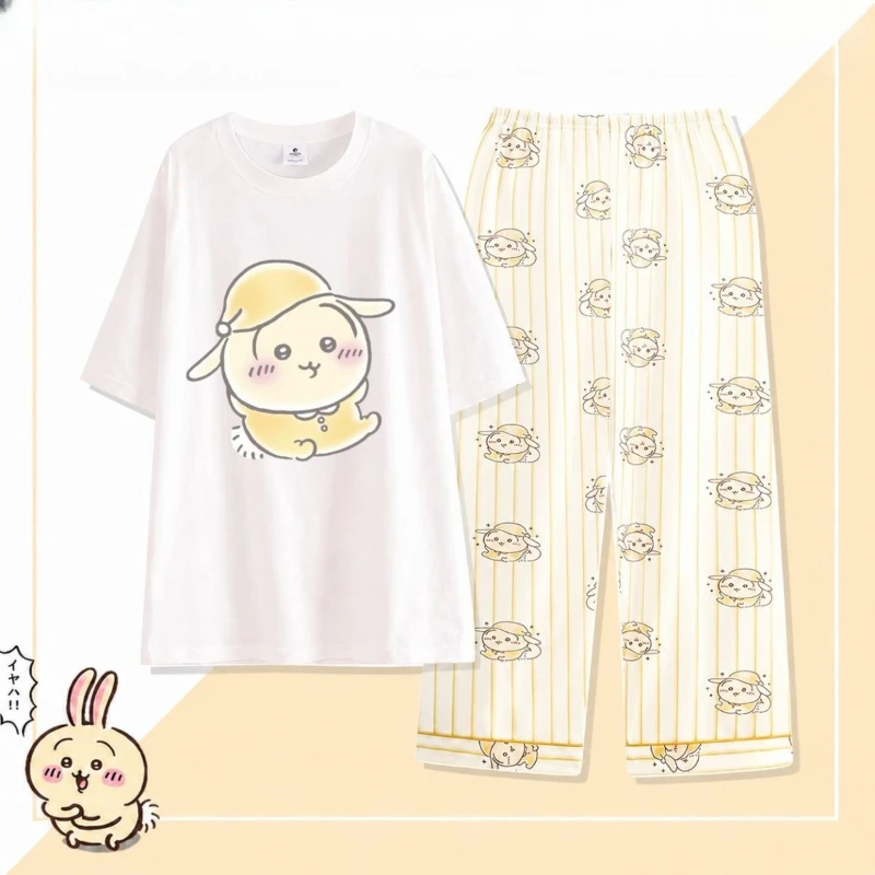 Anime Cartoon Kawaii Chiikawa Pajamas Round Collar Summer Short-sleeved Trousers Suit Household Clothes Comfortable Let in Air
