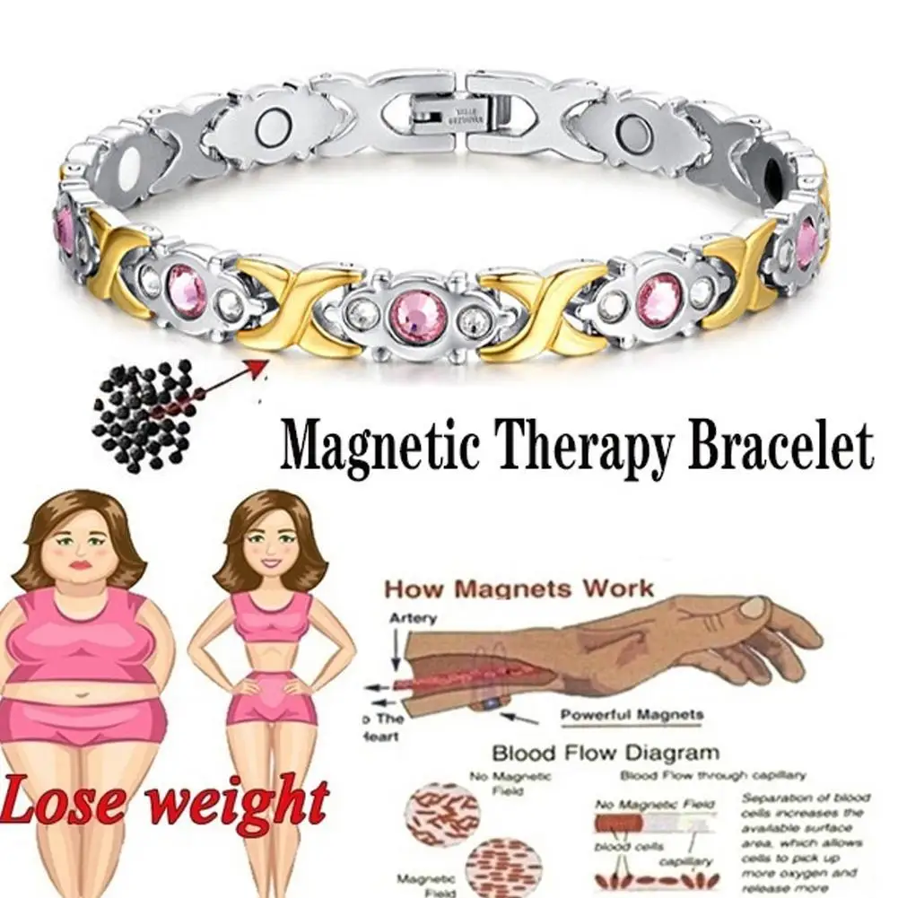 Healthy Therapy Energy Hologram Germanium Bracelets Magnetic Crystal Bracelets Bangles for Women Rhinestone Jewelry Accessories