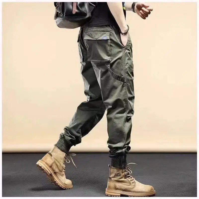 

Casual Loose Men's Pants 2026 Trendy Hong Kong Style Straight Leg Elastic Waist Cotton Multifunctional Leisure Trousers