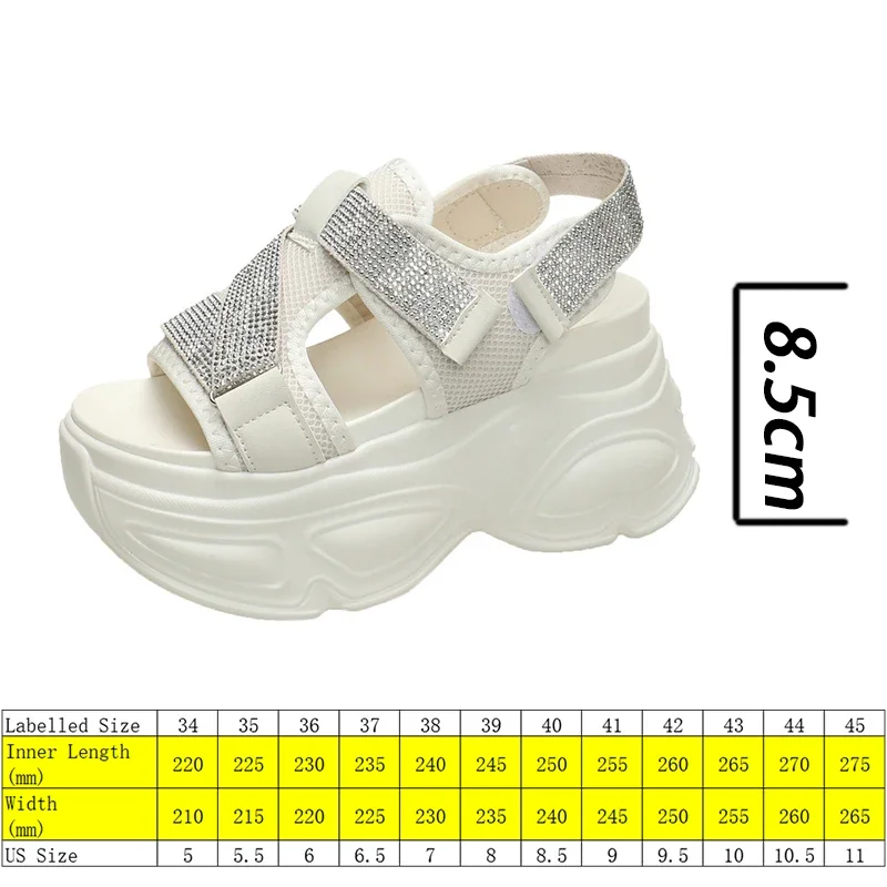 Fujin 8.5cm sandały na platformie buty na koturnie slajdy dla kobiet letnie buty Bling Bling Chunky sneakers kapcie kobiece Casual Beach