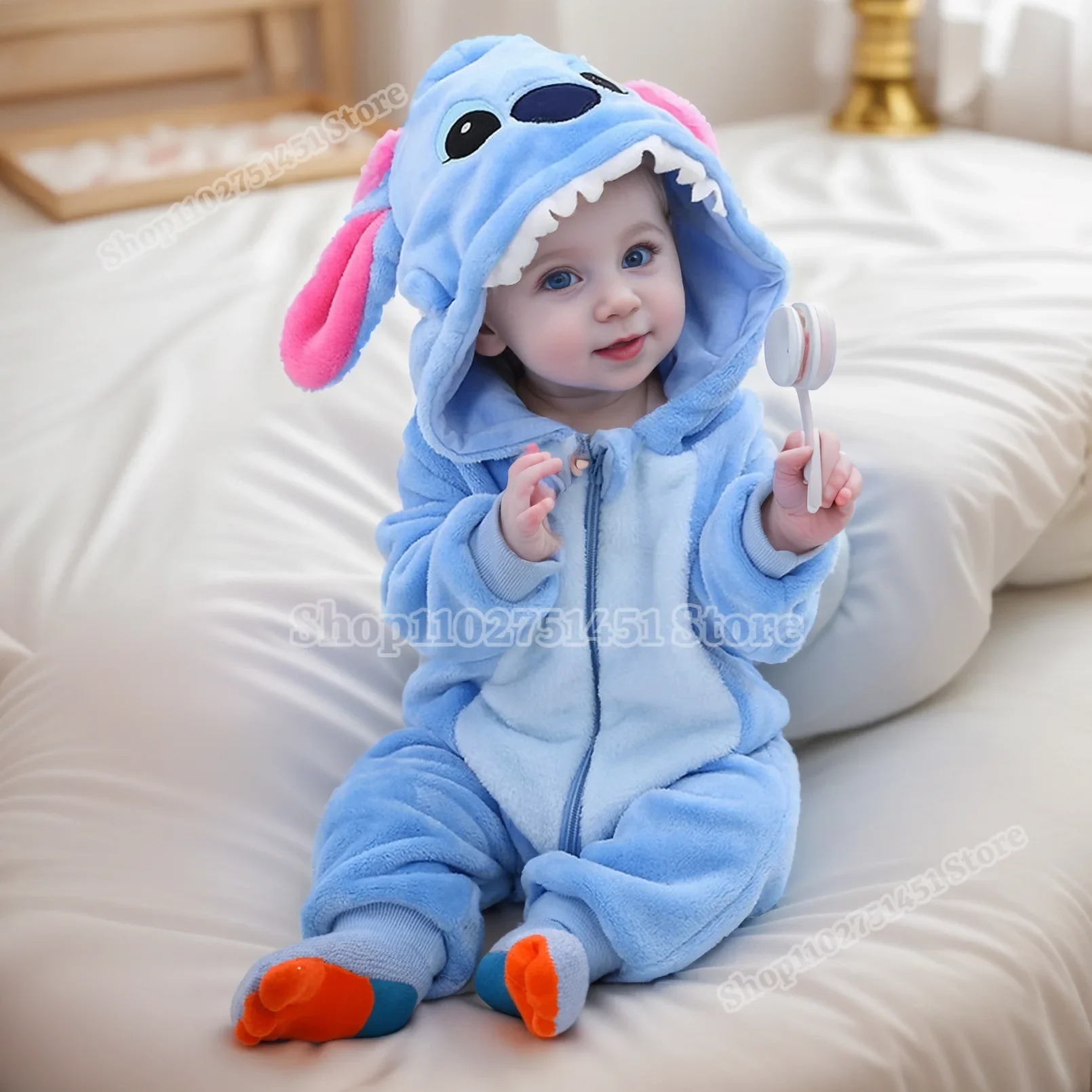 Disney Stitch Rompers Suit Kids Bodysuits Cartoon Pajamas Cosplay Halloween Children\'s Clothing Warm Toddler Baby Clothes Cute