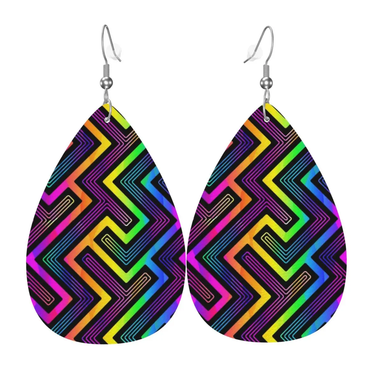 Custom Colorful Geometric Abstract Pattern PVC Leather Earrings Dangle Earrings Jewelry For Women For Wife Mother Gift