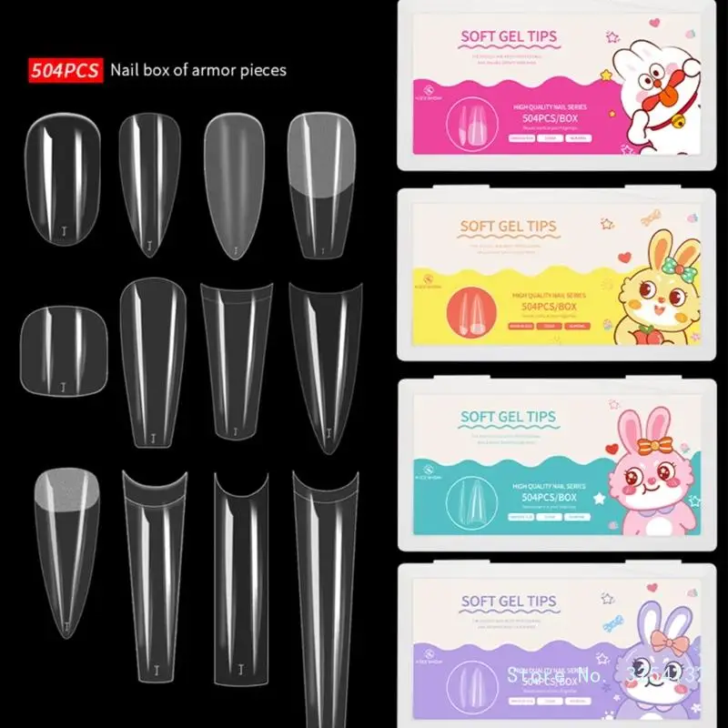 504Pieces False Nails Coffin Clear Fake Nail Tips Press on Nail Soak Off Full Cover Nails Tips For Extension 12 Sizes