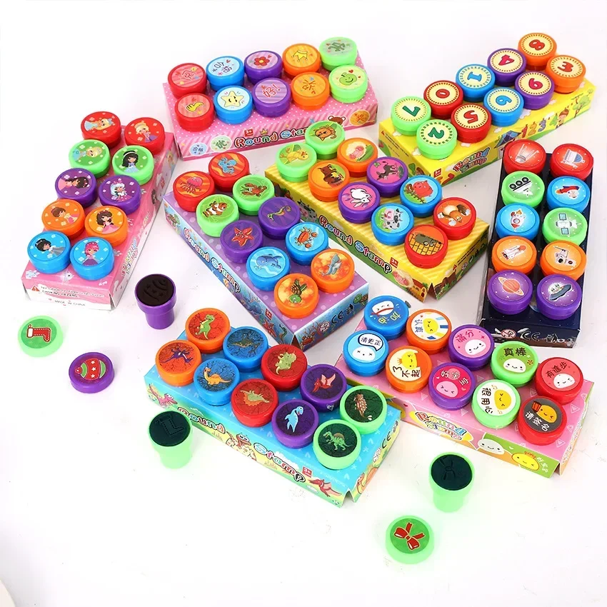 10pcs Assorted Stamps for Kids Self-ink Stamps Children Toy Stamps Smiley Face Seal Scrapbooking DIY Painting Photo Album Decor