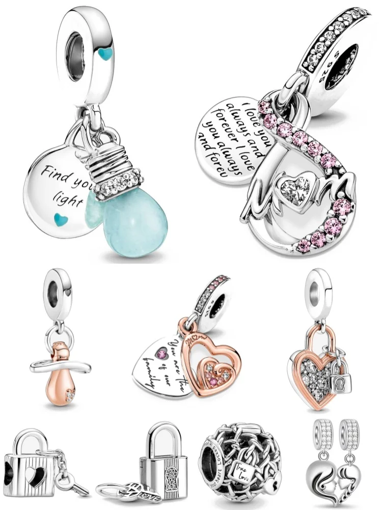 Hot Selling S925 Silver Key Lock Bead Heart-shaped Pendant Suitable for European Original Bracelet DIY Exquisite Jewelry