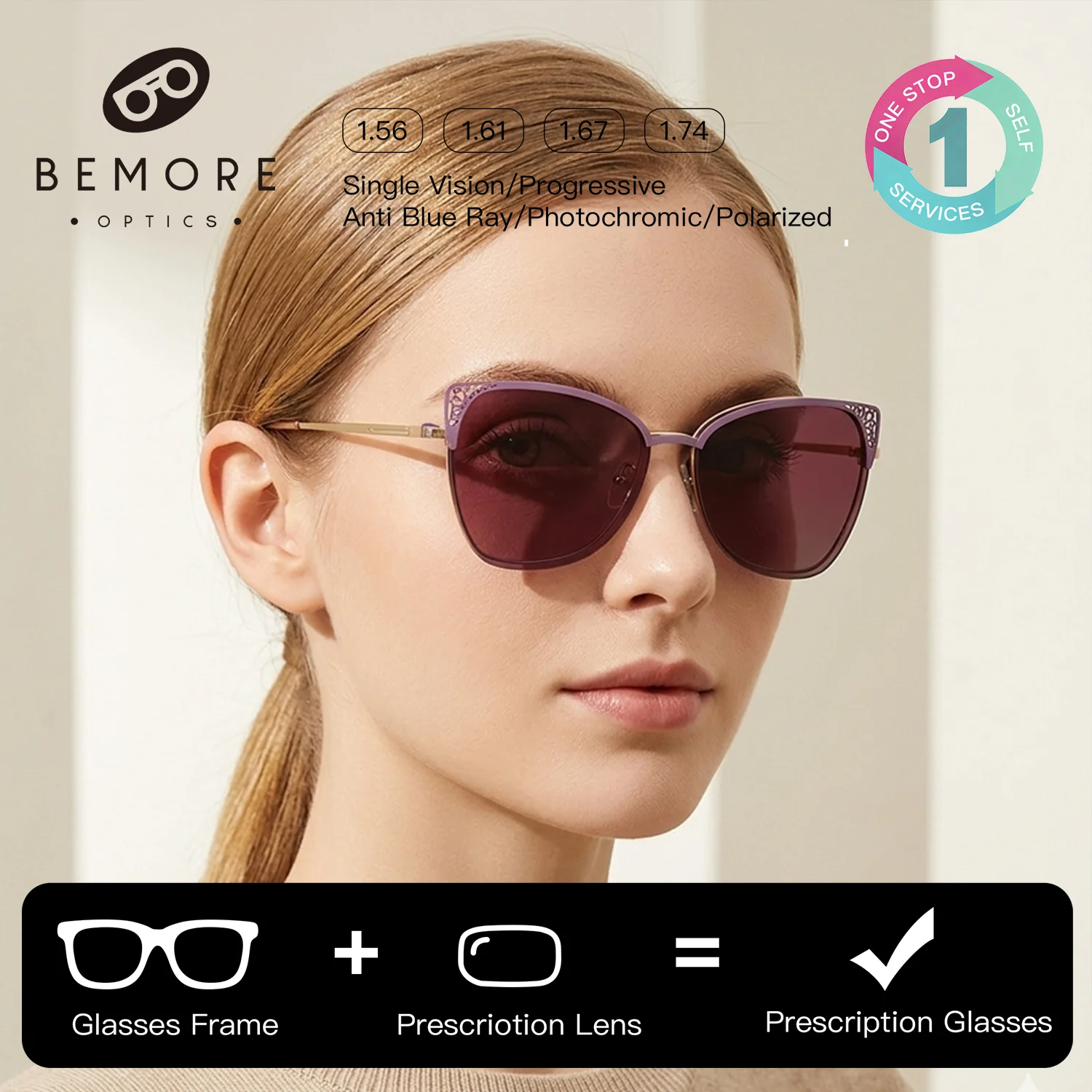 

Очки BEMORE с металлическими застежками для женщин, фотохромные, с защитой от синего света, в форме бабочки, с оптическими линзами по рецепту