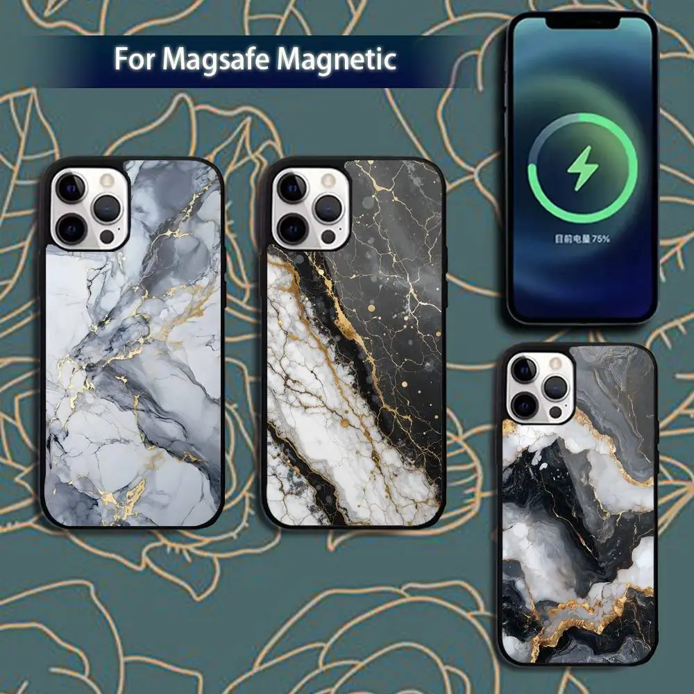 

Black G-Gold Art M-Marble Phone Case For iPhone 17,16,15,14,13,12,11,Pro,Max,Plus,Mini,Magsafe,Magnetic Wireless Charging Case