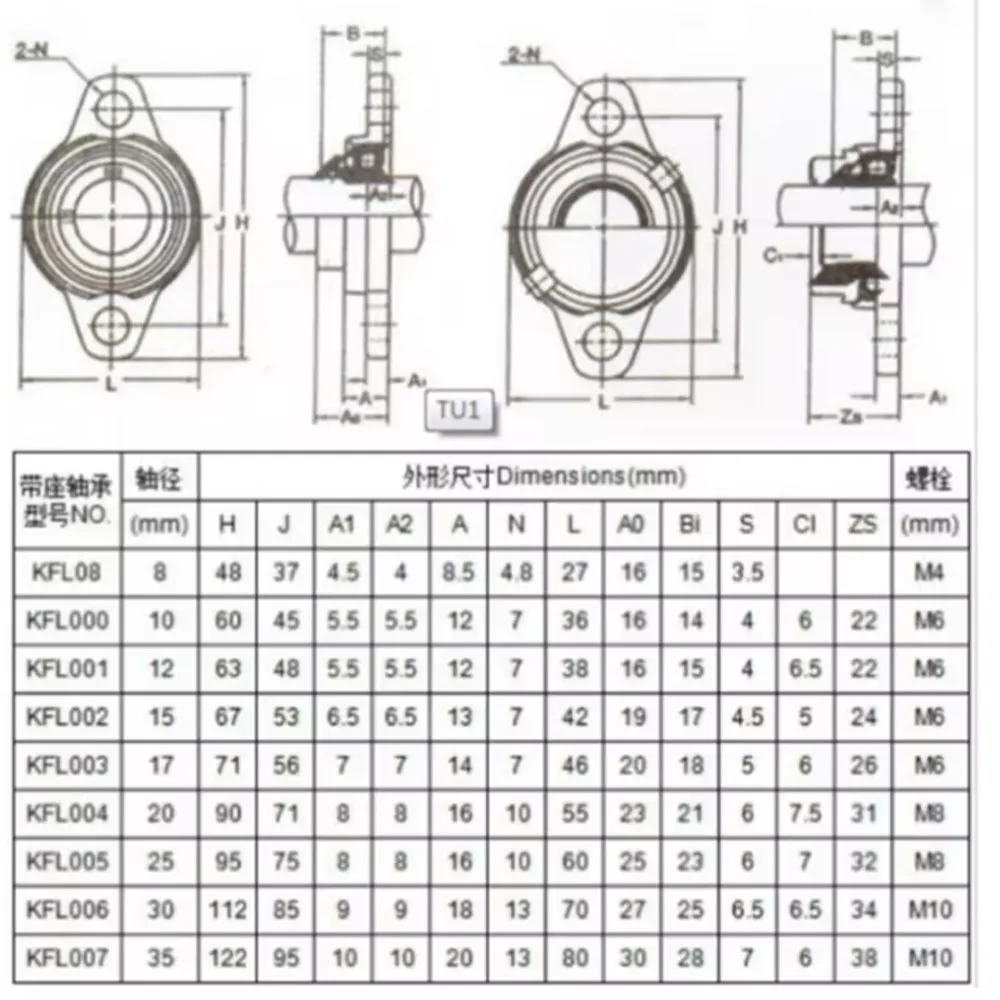 1Pcs Brand New Zinc Alloy Ball Bearing Block Mounted KFL KP Series Hot Sale KP/kFL000--KP/kFL007 ID Bore 8mm-35m