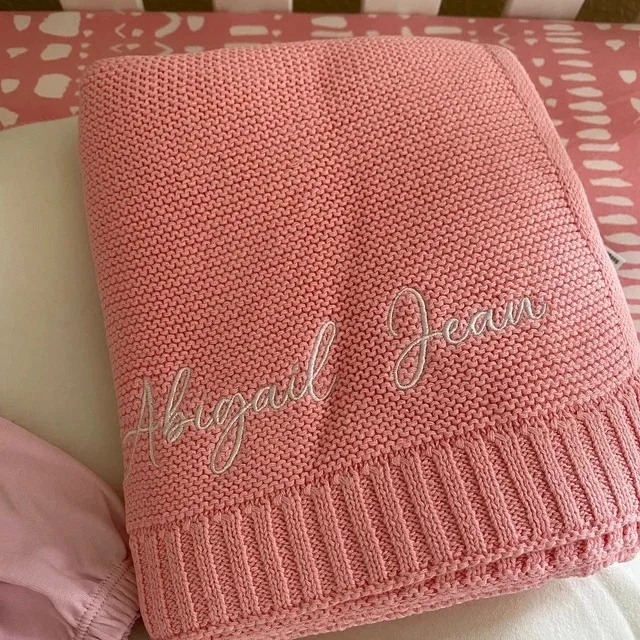 Manta de punto personalizada para bebé, regalo bordado para Baby Shower, manta de cochecito con monograma, regalo de bebé recién nacido, punto de algodón suave