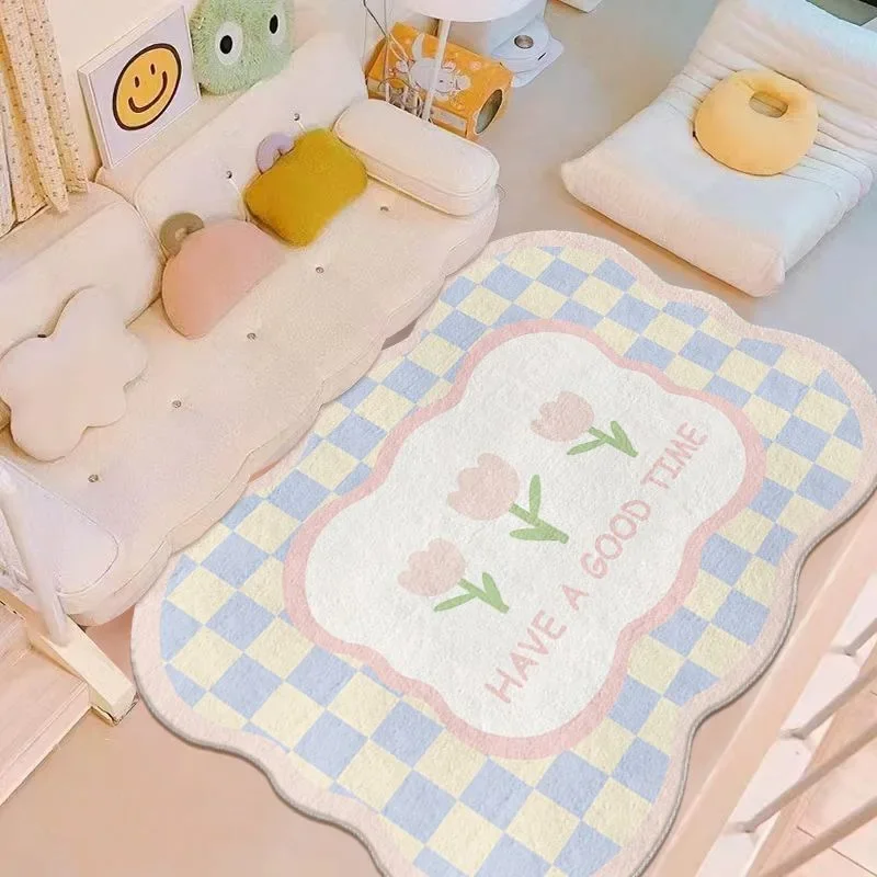 VIKAMA Cute Living Room Rug Ins Fresh Imitation Cashmere Rug Four Seasons Universal Bedroom Girl Pink Bed Blanket Home Decor