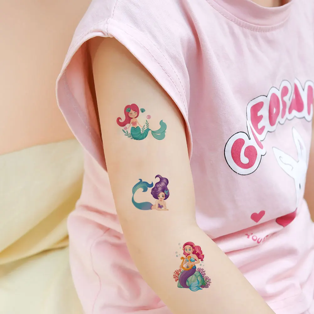 10pcs Children Cartoon Mermaid Princess Tattoo Sticker Face Sticker Cute Whale Octopus Temporary Tattoos for Face Hand Body Art