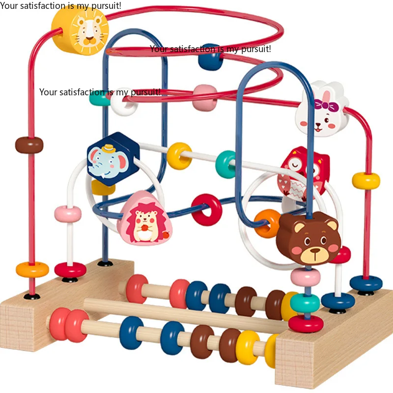 for baby intelligence development Wooden animal fruit bead maze, Montessori toy