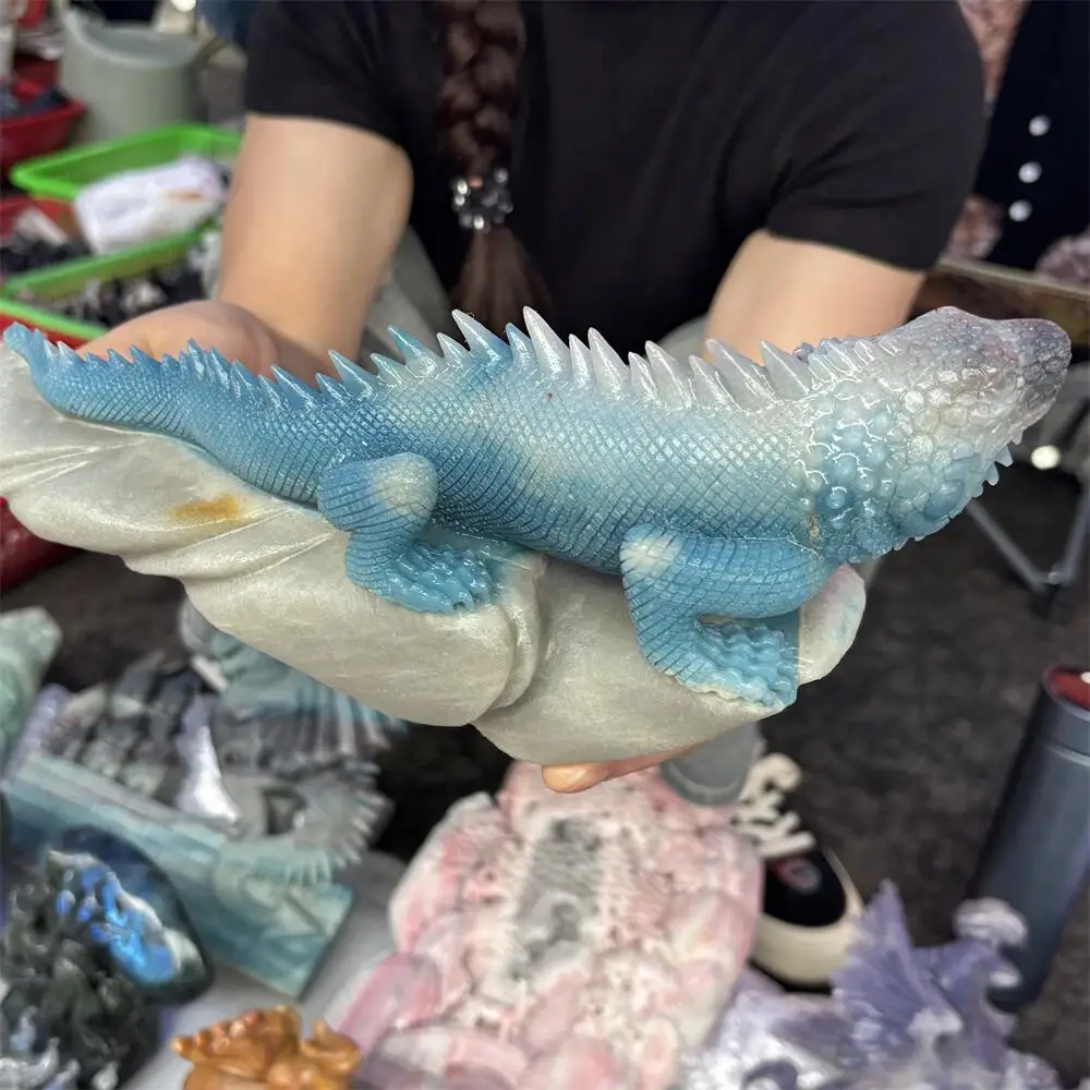1PCS Natural Quartz Trolleite Lizard Animal Carving Healing Reiki Stone Home Decor Room Decoration Gift for Holiday