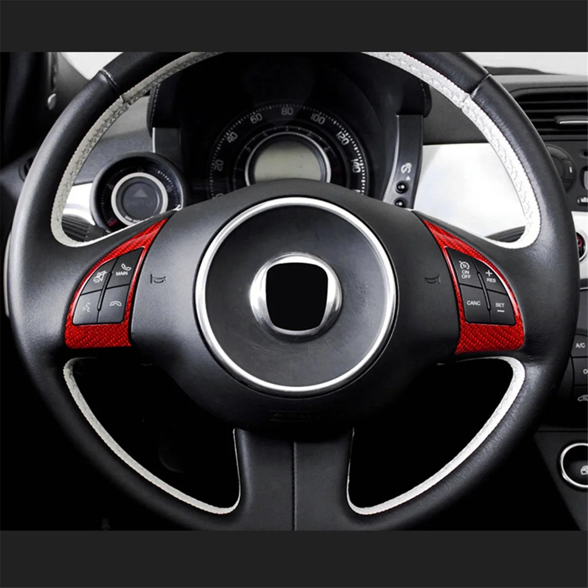 

RA-Наклейка из твердого углеродного волокна для Fiat 500 Abarth 595 2010-2015, кнопка рулевого колеса автомобиля, интерьер