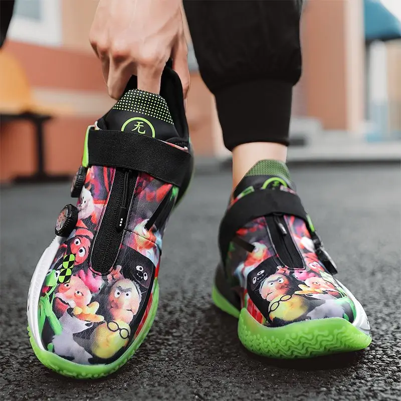 

High-top zipper graffiti wear-resistant solid students mesh breathable cement star sports men's shoes basketball shoes