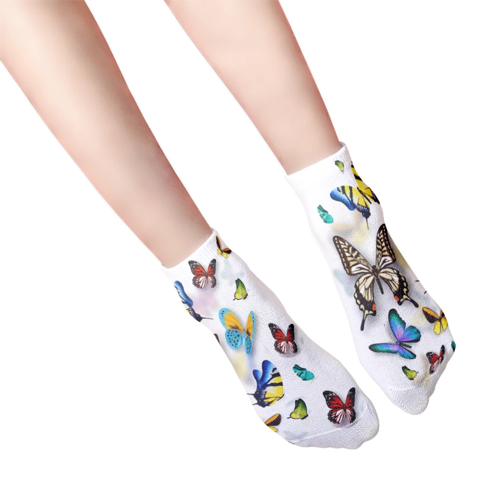 Newly designed romantic colorful butterfly 3D printing women's socks Harajuku Kawaii socks fashionable and cute ankle socks