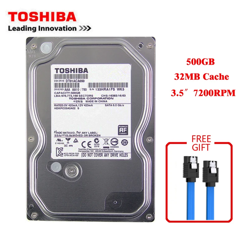 Dysk twardy LS Toshiba do komputerów stacjonarnych, 3,5 cala, mechaniczny dysk twardy SATA3 6Gb/s, 500GB 1TB 2TB, 5700-7200 RPM, z buforem