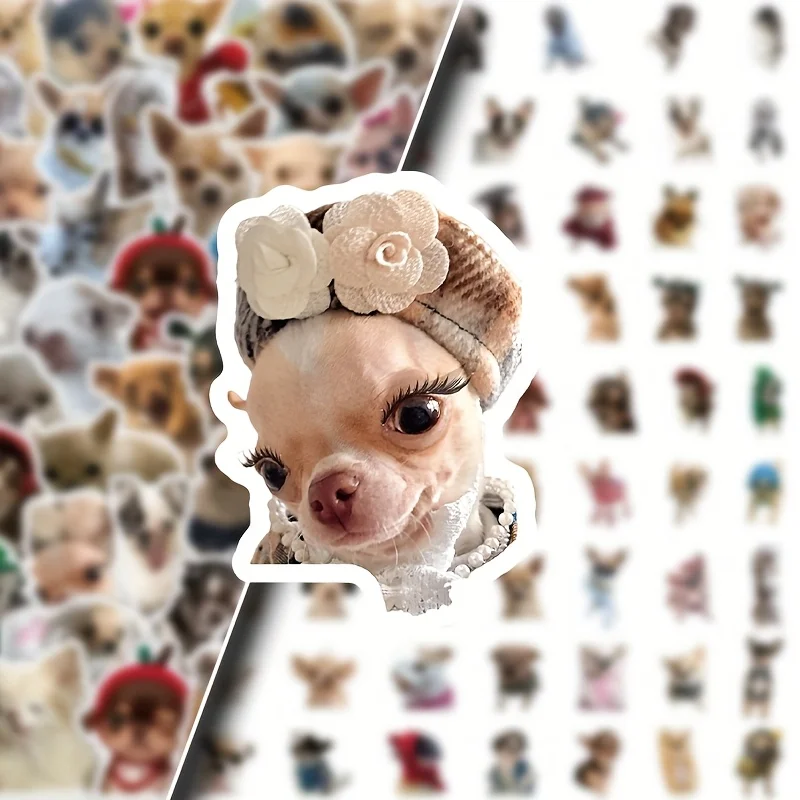 80 Realistic Chihuahua Dog Stickers, Abstract Cute Animal Decoration, Handbook Storage Box, Waterproof Stickers