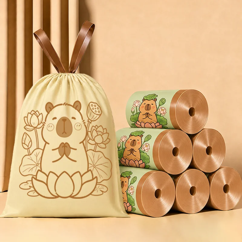 Capybara pattern printing Tear-free Extra Thickgarbage bags home portable Kitchen dormitory enlarged and thickened plastic bag