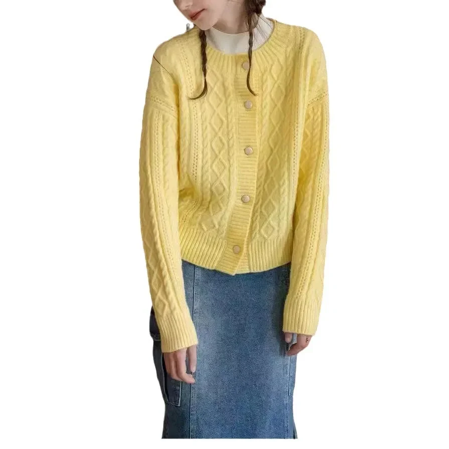 Loose round Neck Sweater Soft Cozy Women's Fashion from China Comfortable All Day Wear Sweet Style Sheep Cashmere Open Cardigan