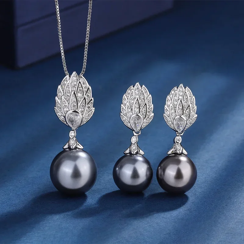 

Charms Tahitian Pearl Leaves Bodhi Pendant Necklace Earrings Korean Fashion for Women Luxury Jewelry Wedding Anniversary Gift