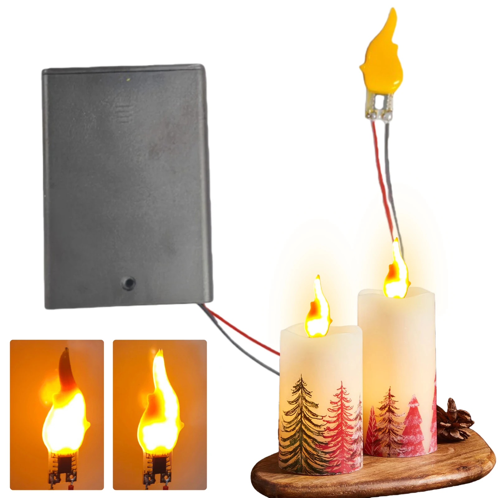 3V-5V Flame LED Circuit Board with Battery Box Flame Lamp Wick Realistic Flickering Effect for Candle Light Flicker Simulation