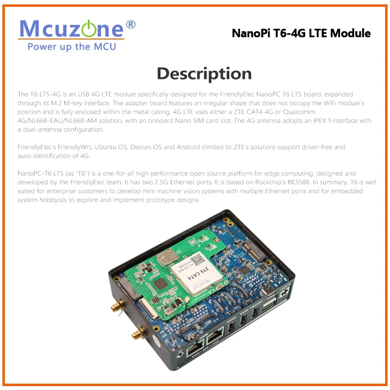 T6_4G LTE Module,support NanoPi T6, Plug & play/Driver-free/Dial-free,ZTE CAT4,NL668-EAU,NL668-AM,Ubuntu and Debian