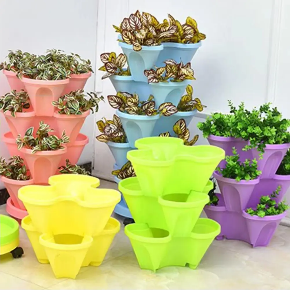 Plant Pots Stackable Multi Layers Strawberry Pot Gardening Planter Creative Petal Design Plant Container Tomato Planting Pot