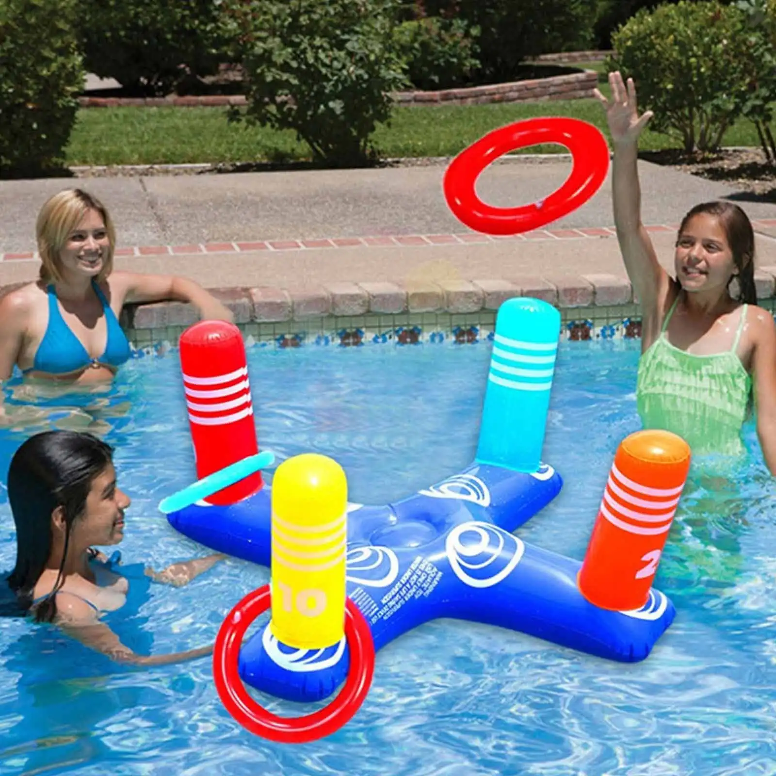 Inflatable Ring Toss Game Toys Kit with 4pcs Floating Rings for Water Beach Outdoor Fun Play Game Swimming Pool Party Favors