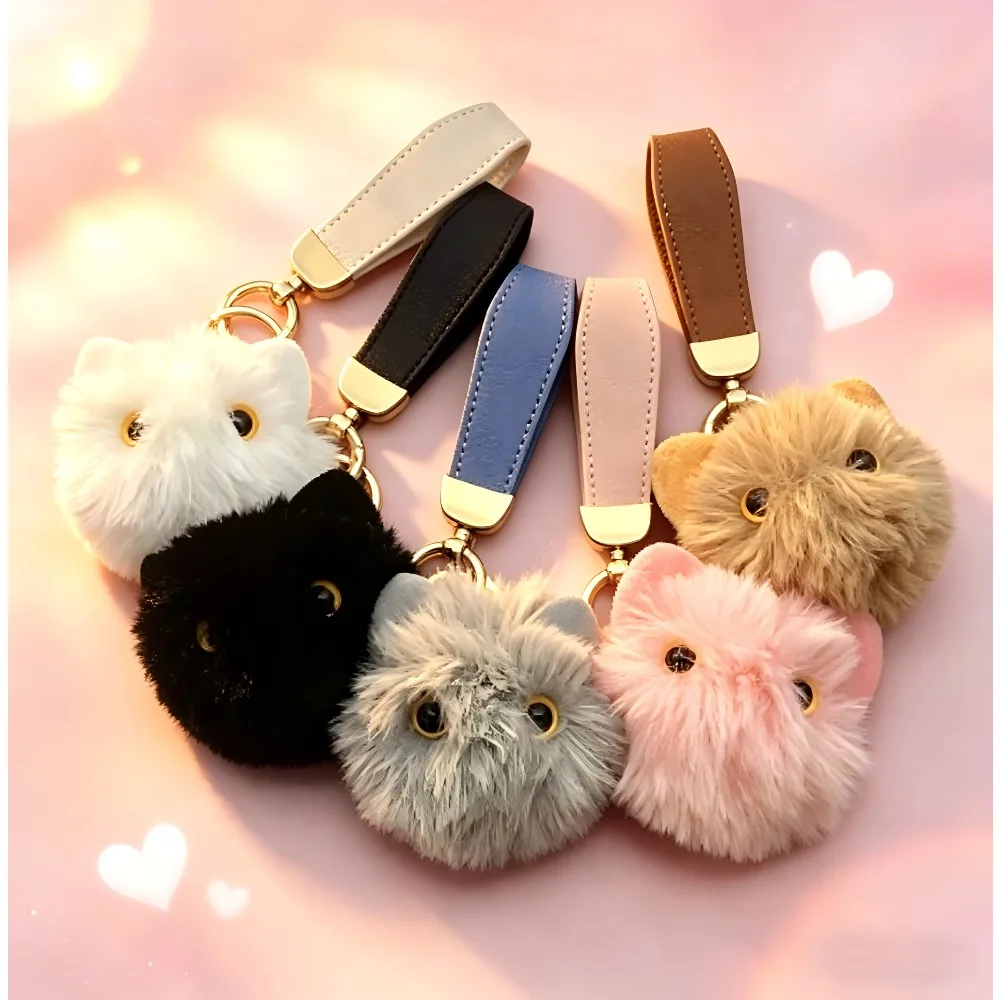 

Creative Plush Cat Cute Cartoon Bag Keychain Personalized Motorcycle Car Phone Small Doll Custom Keyring Decoration Woman Gifts