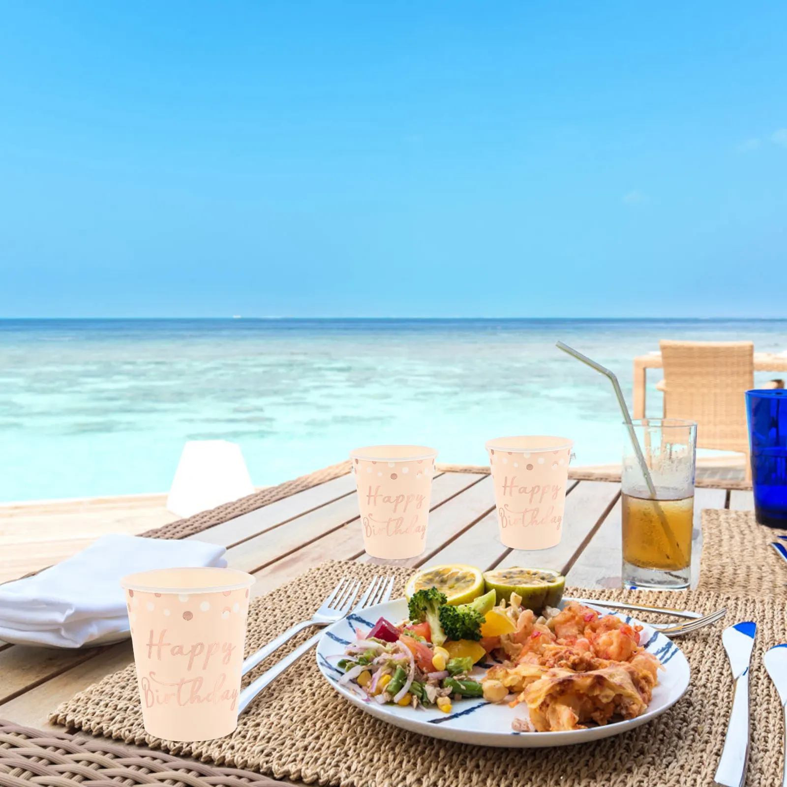 

8pcs Birthday Paper Cups Pink Disposable Party Supplies Design Thicken Water Cups Drinking Favor Kids