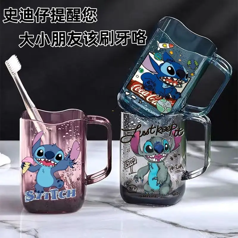 Transparente Anti-Fall Water Cup, Ponto Lilo e Stitch Animação Periférica, Resina Transparente Escova Cup