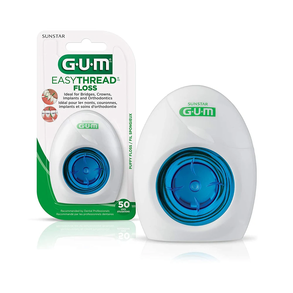 GUM EasyThread Dental Floss for Orthodontics Braces Teeth Cleaning Interdental Floss for Bridges Crowns Implants 50 Sections Box