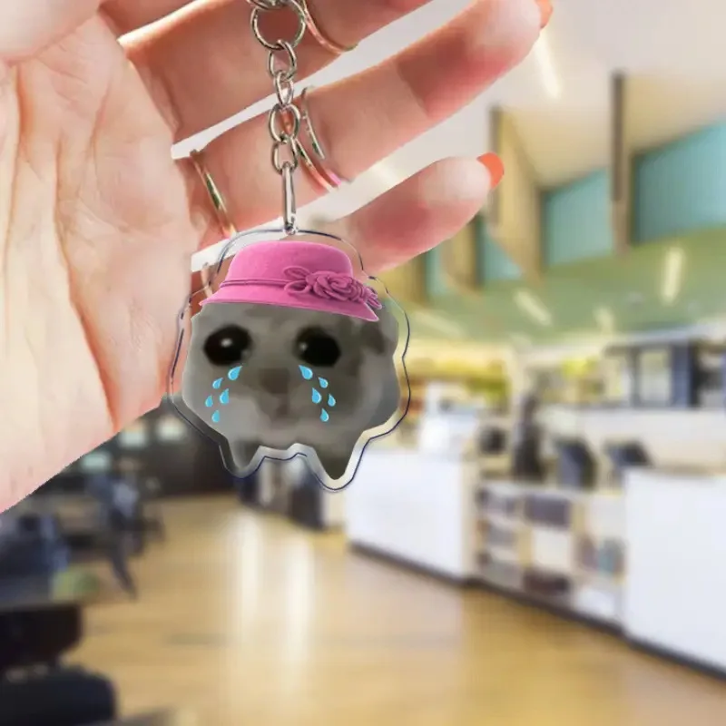 Cute Hamster Acrylic Keychain Pendant Sad Hamster Bag Pendant Hanging Backpack Decoration Accessory Funny Creative Keyring Gift