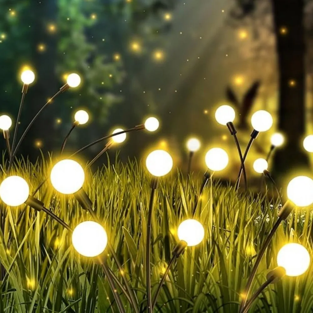 Outdoor Solar Firefly Lights,6/8/9/10/12LED Ball String Lights,Waterproof Garden Stake Lights for Patio Yard Party Wedding Decor