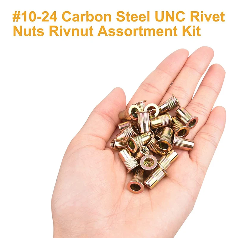 

260Pcs Rivet Nuts Flat Head Rivet Nut Kit Carbon Steel Yellow Zinc Hardware Parts M3 M4 M5 M6 M8 M10 DIY Fasteners Set