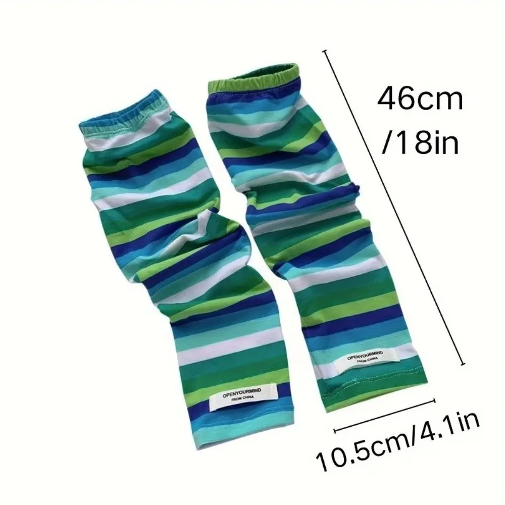 Y2k Color Strip Ice Arm Sleeve Loose Harajuku Stripe UV Protection Arm Gloves Anti-sunburn Long Sunblock Sleeve Outdoor Sports view 6