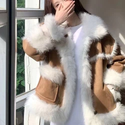 Womens Short Warm Luxury Outwear New Faux Fox Fur One Lamb fleece-lined Thick Fur Coat Long Sleeve Casual Fur Jacket 2025 Winter