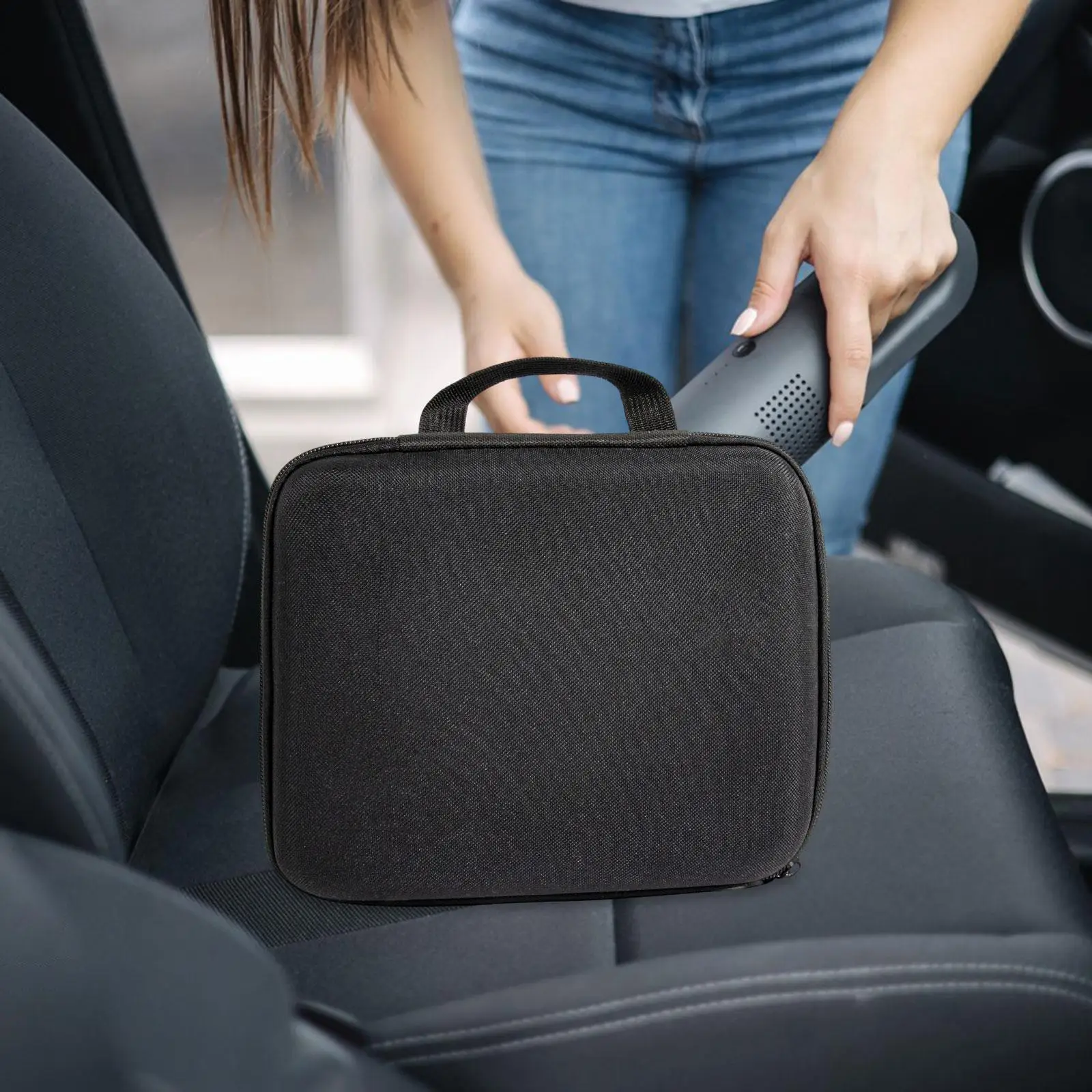 Car Vacuum Cleaner Storage Bag Black with Handle for All Your Essentials EVA