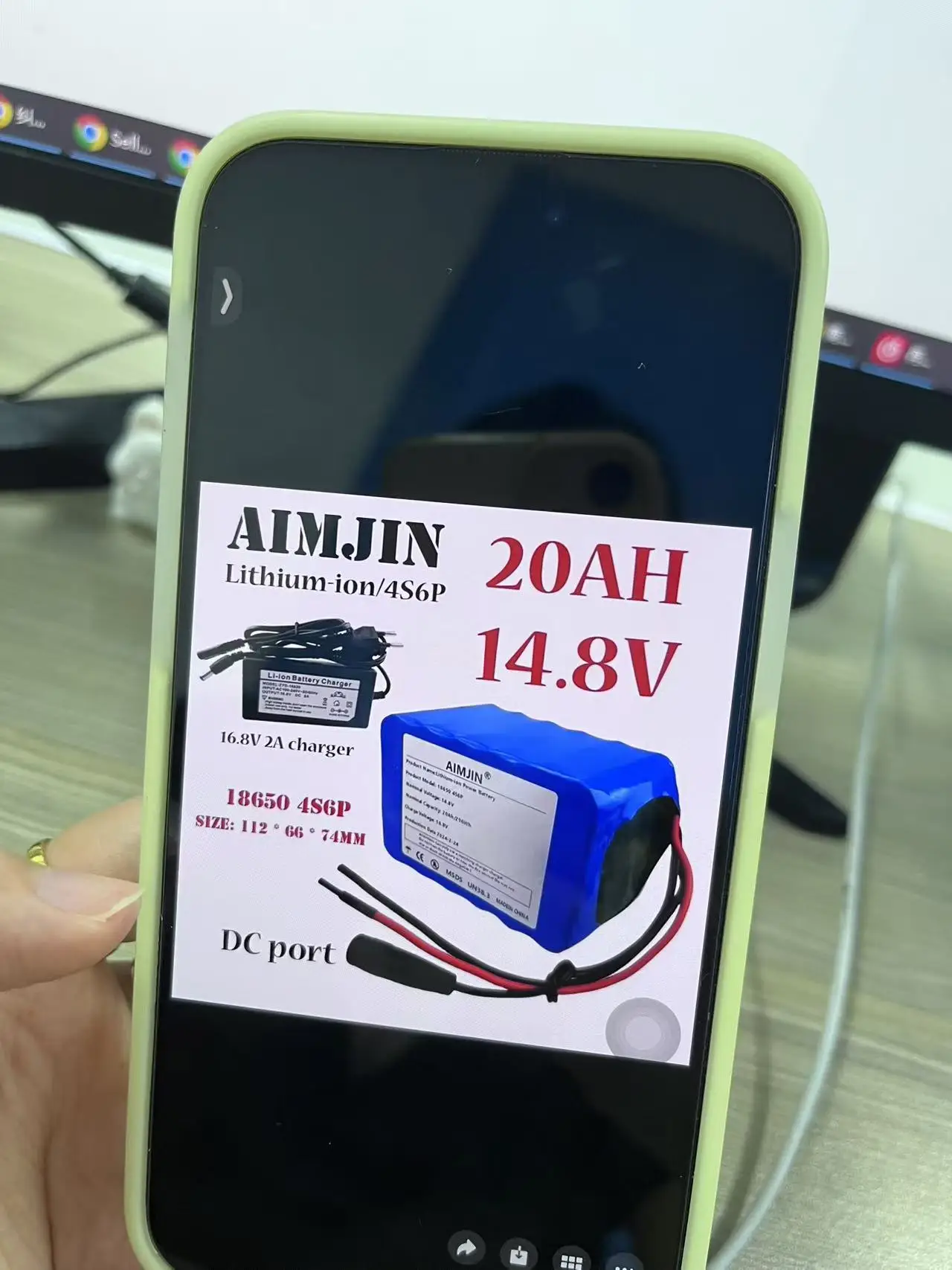 4S6P ~☛14.8V 20000mAh rechargeable lithium battery pack 18650 built-in BMS for night fishing lights, heater, subwoofer