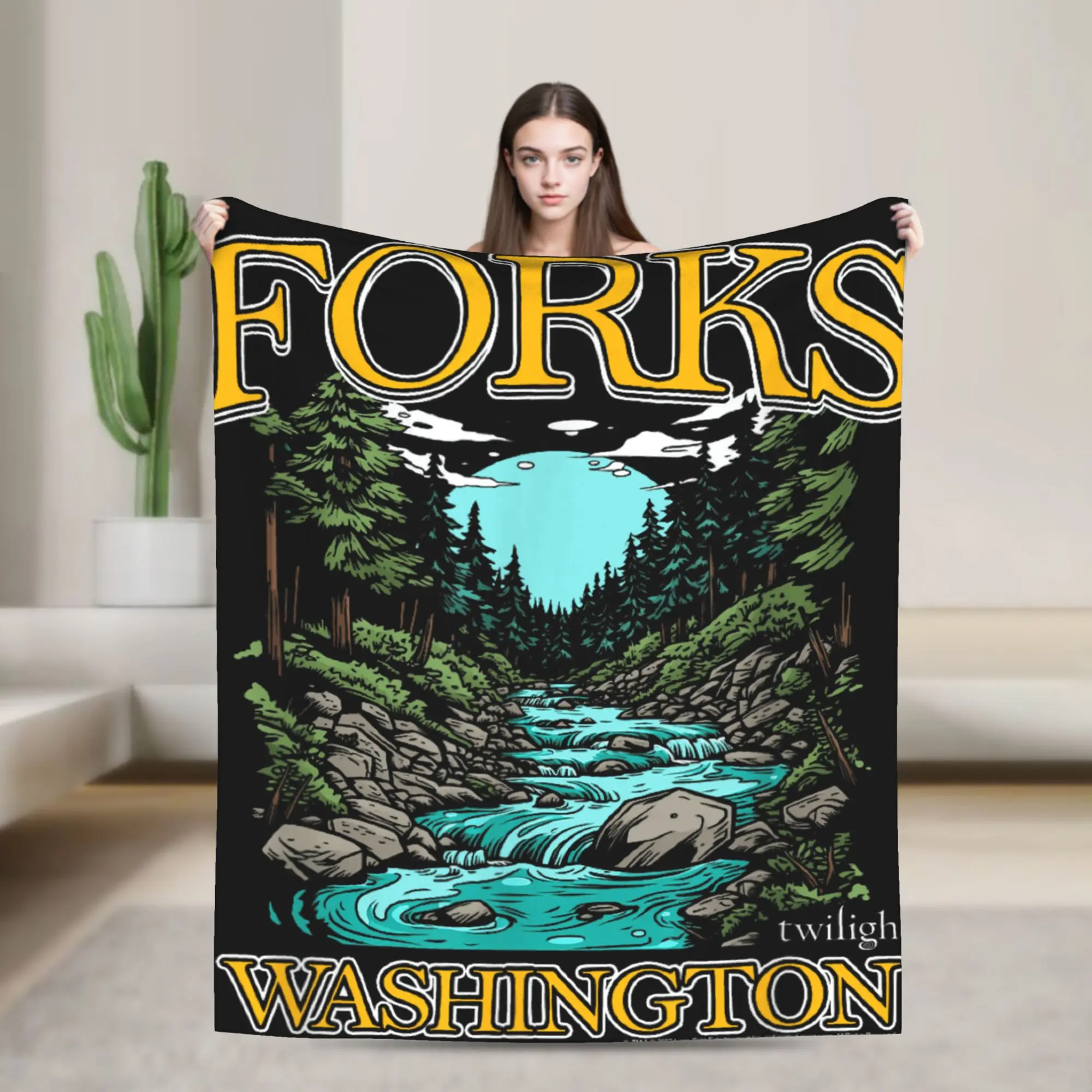 

Twilight Forks Washington Vampires Welcome Blanket For Couch Chair Sofa Bed Travel Office Flannel Bedspread Bed Cover