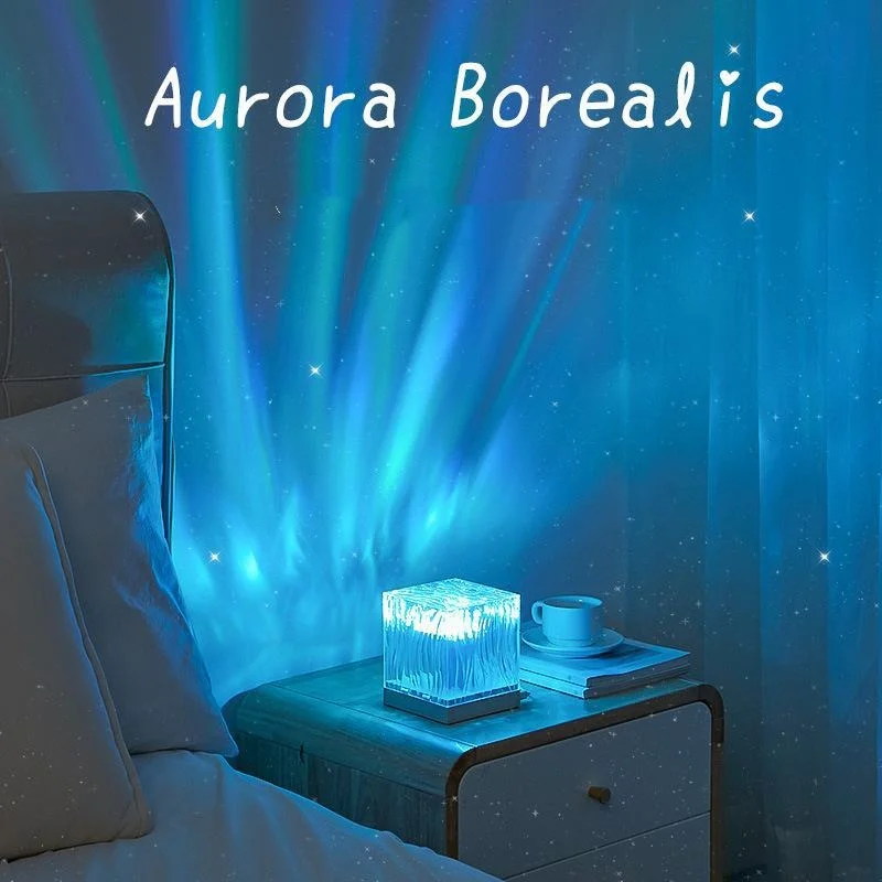 

LED Night Light Aurora Northern Lights Water Ripple Projector Night Light USB Plug 17 Color Flame Crystal NightLight Living Roo