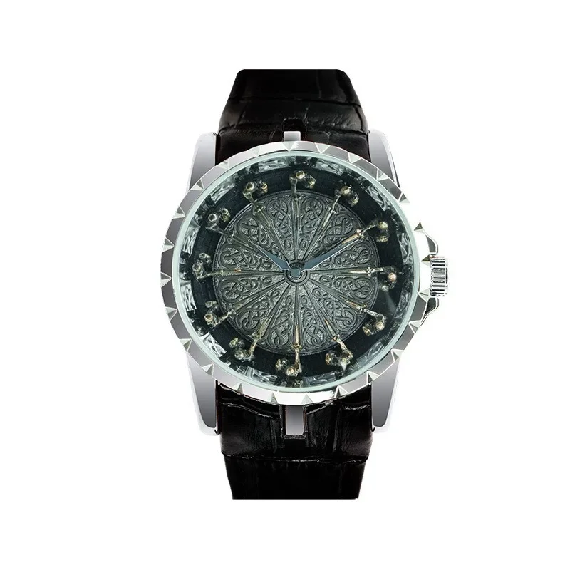 Fashion Designer Knights Figurines Hour Markers Watch. Excalibur Knights of The Round Table Leather Strap Mens Quartz Wristwatch