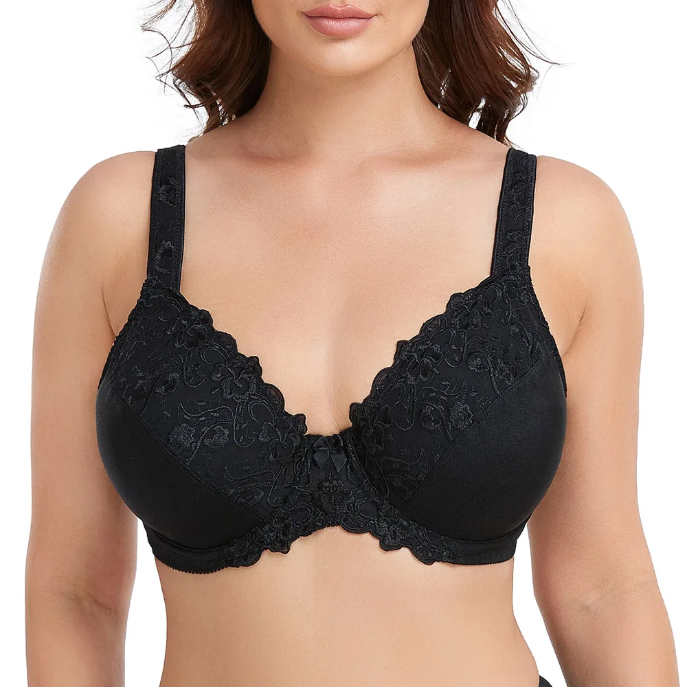 Embroidery Bras For Women Underwear Thin Plus Size Lace Bra Full Coverage Big Cup 6 Colors Large Size C D E F G H I Cup