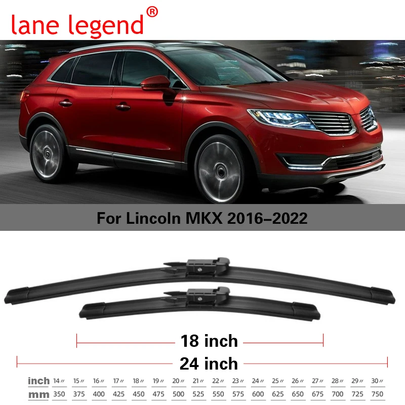 Car Wiper Blades for Lincoln MKX 2016 - 2022 Front Rear Windshield Frameless Durable Rubber Snow Shaving Accessorie 24\