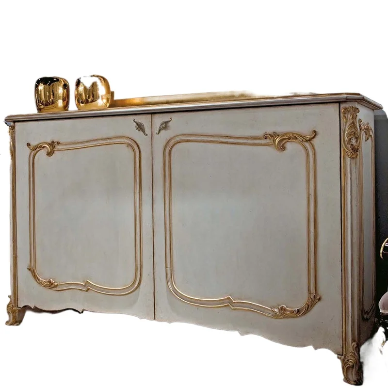 European Birch Double Door Dining Side Cabinet Neoclassical Carved Foyer Entrance Cabinet Restaurant
