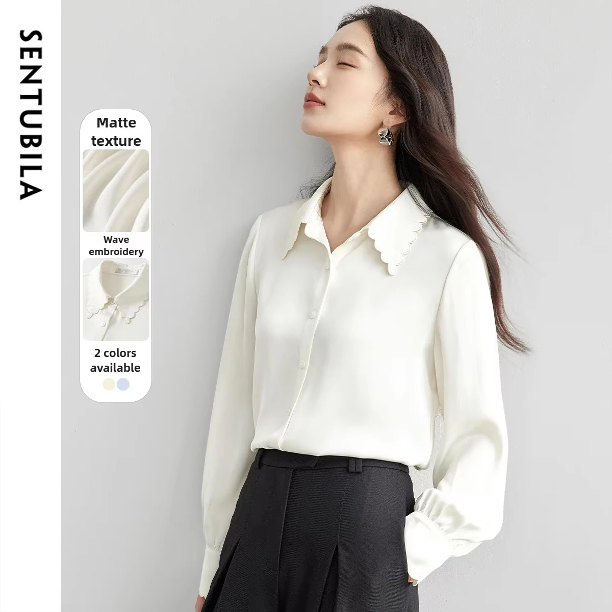 

SENTUBILA Women's Shirt Long Sleeve 2025 Spring Office Button Top Shirt Casual Elegance Commuter Lady Blouse Cloth 151C57952