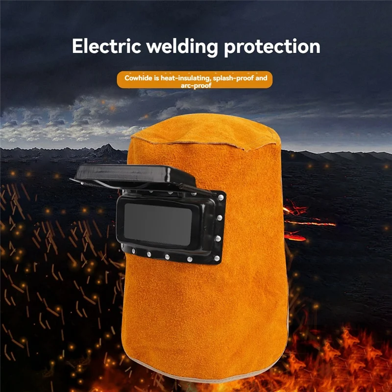 

THIVN-Leather Welding Helmet With Flip Open Lens And Head Face Shield For Grinding Protective Gear, Flame Resistant