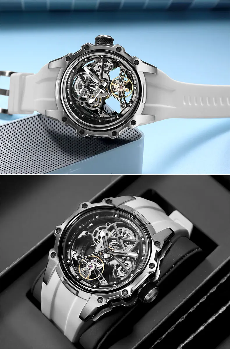 MEGIR Skeleton Dial Automatische Mechanische Uhr Männer Edelstahl Gehäuse Wasserdicht Leuchtende Sport Armbanduhr mit Silikon Armband – Detail 13