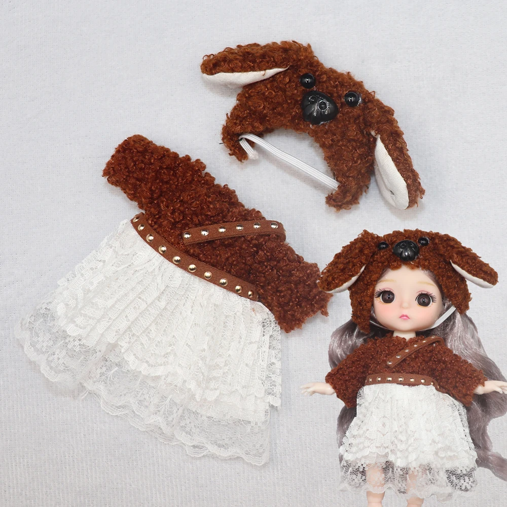 New Clothes For Dolls 16 cm 15cm Bjd Clothes Hat Short Sweater Skirt For Mini Doll 1/8 1/12 6inch Hoodie Dress Up Boys and Girls